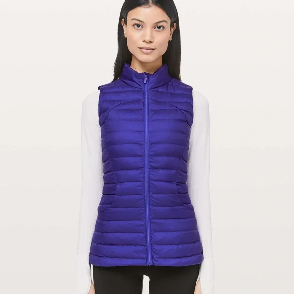 LULULEMON Pack It Down Again Vest 12 Lazurite Blue Goose Down Full Zip LW4ARAS